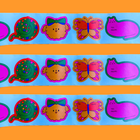 Playful Gift Tag Sticker Roll – 4 Unique Designs