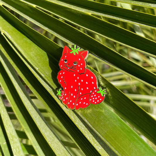 Strawberry Cat Enamel Pin