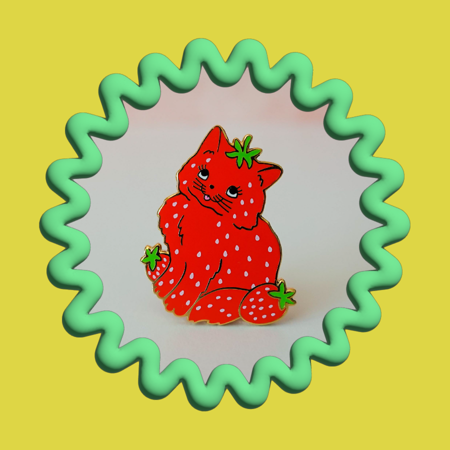 Strawberry Cat Enamel Pin